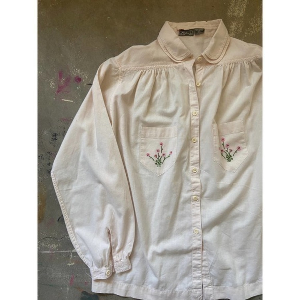 Vintage Peasant Top, India Cotton, 60s 70s Floral Embroidered stitch, handmade - Picture 9 of 15